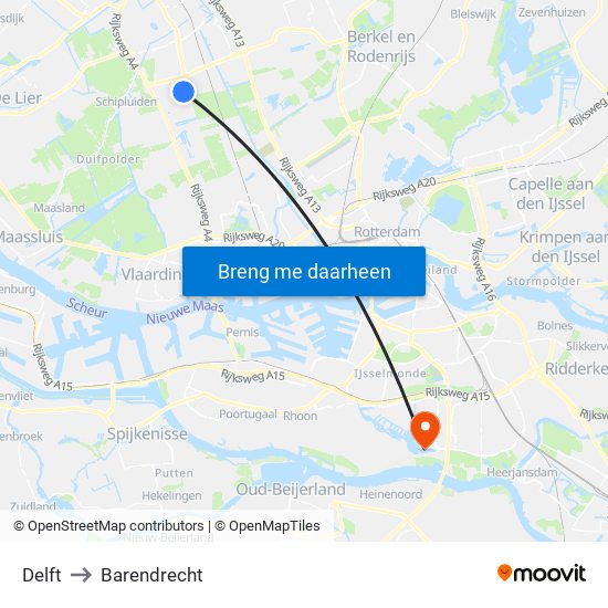 Delft to Barendrecht map