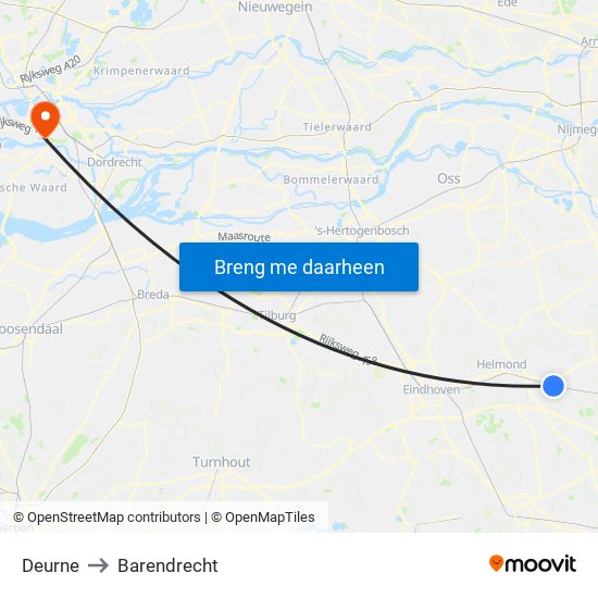 Deurne to Barendrecht map