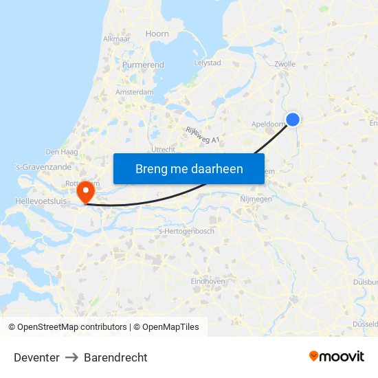 Deventer to Barendrecht map