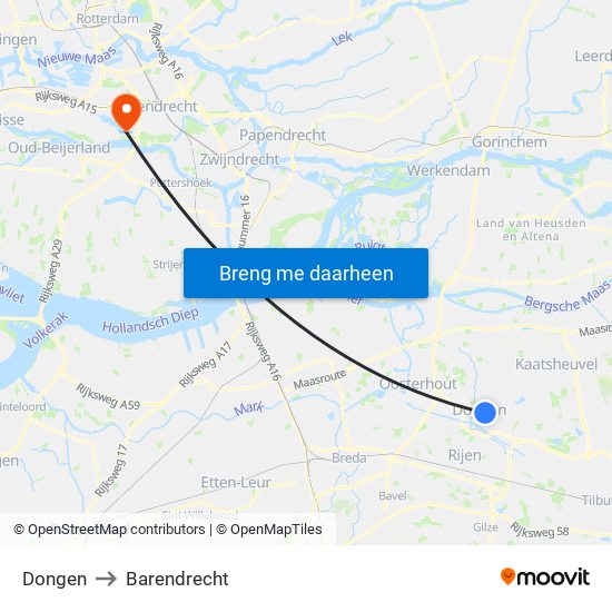 Dongen to Barendrecht map