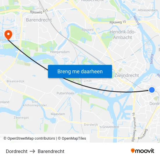 Dordrecht to Barendrecht map
