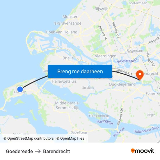 Goedereede to Barendrecht map