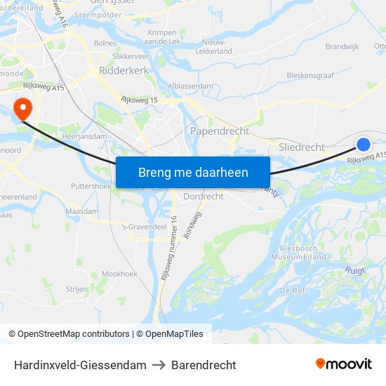 Hardinxveld-Giessendam to Barendrecht map