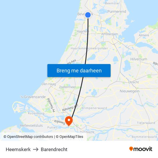 Heemskerk to Barendrecht map