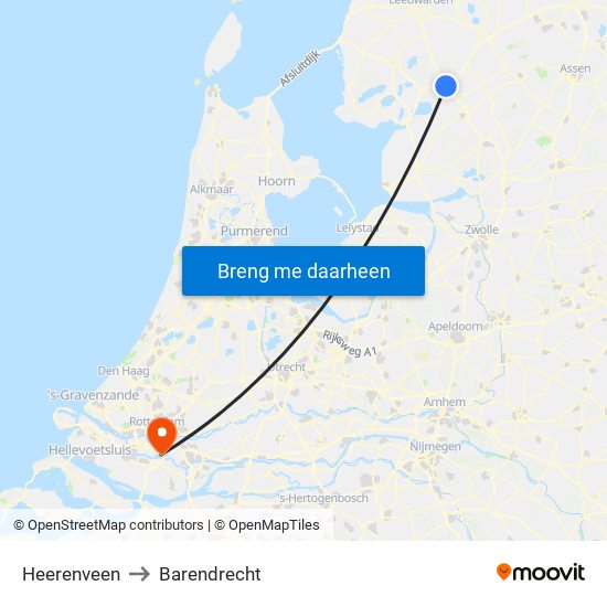 Heerenveen to Barendrecht map