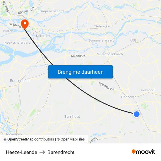 Heeze-Leende to Barendrecht map