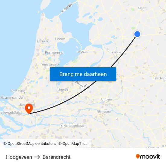 Hoogeveen to Barendrecht map