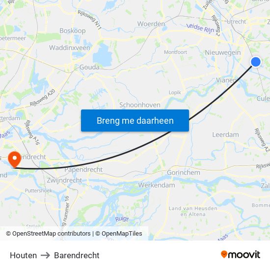 Houten to Barendrecht map