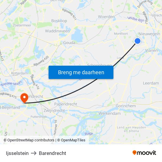 Ijsselstein to Barendrecht map