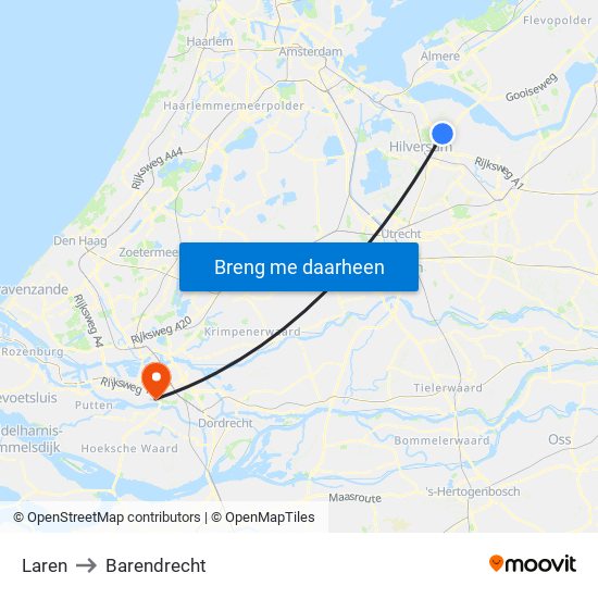 Laren to Barendrecht map