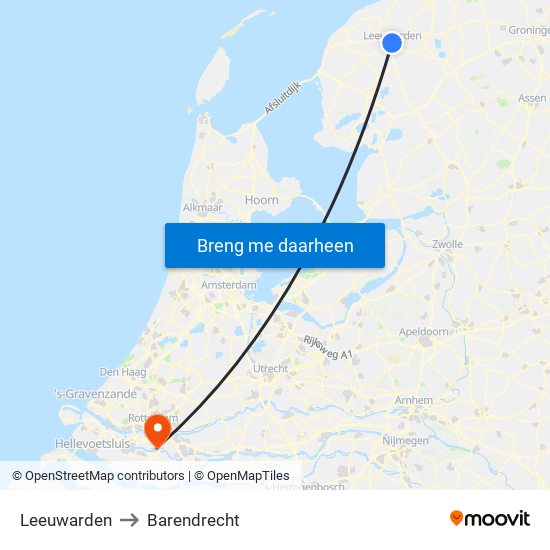 Leeuwarden to Barendrecht map