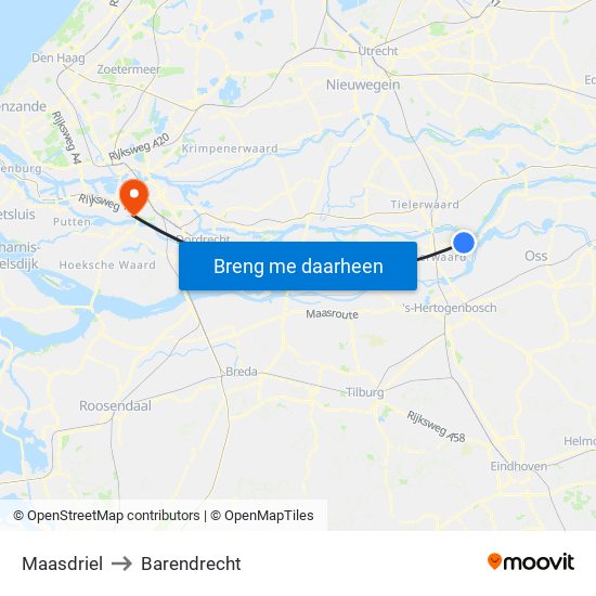 Maasdriel to Barendrecht map