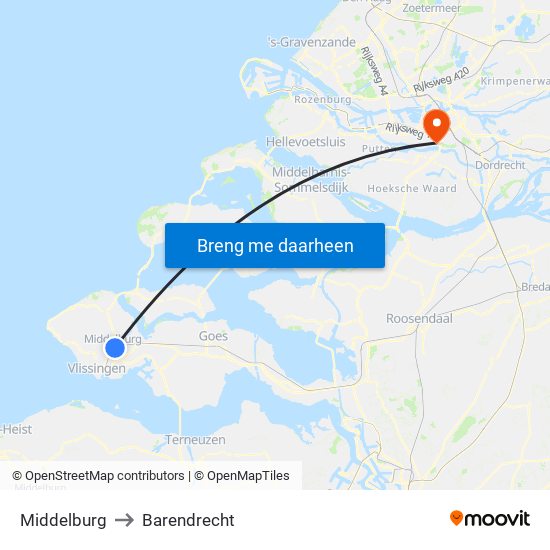 Middelburg to Barendrecht map