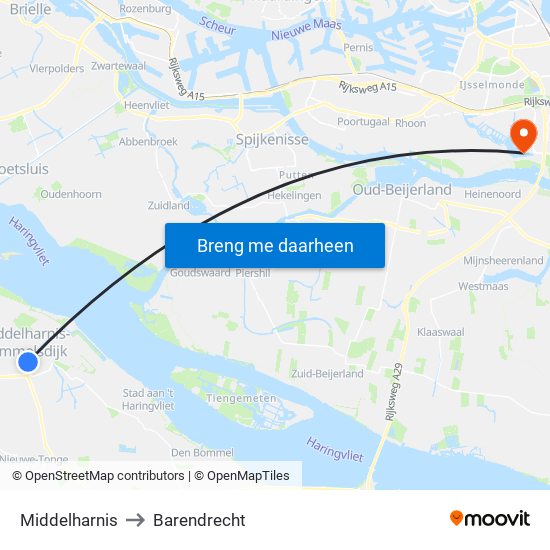 Middelharnis to Barendrecht map