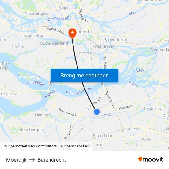 Moerdijk to Barendrecht map