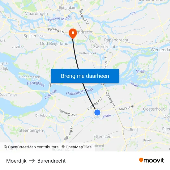 Moerdijk to Barendrecht map