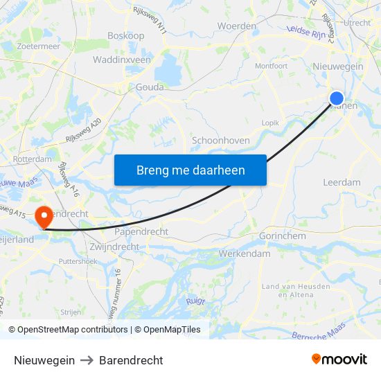 Nieuwegein to Barendrecht map