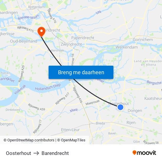 Oosterhout to Barendrecht map