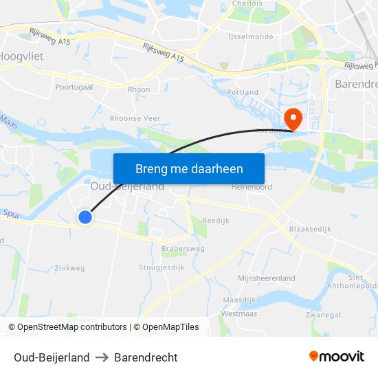 Oud-Beijerland to Barendrecht map