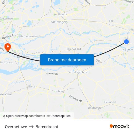 Overbetuwe to Barendrecht map