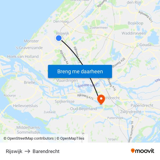Rijswijk to Barendrecht map