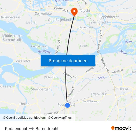 Roosendaal to Barendrecht map