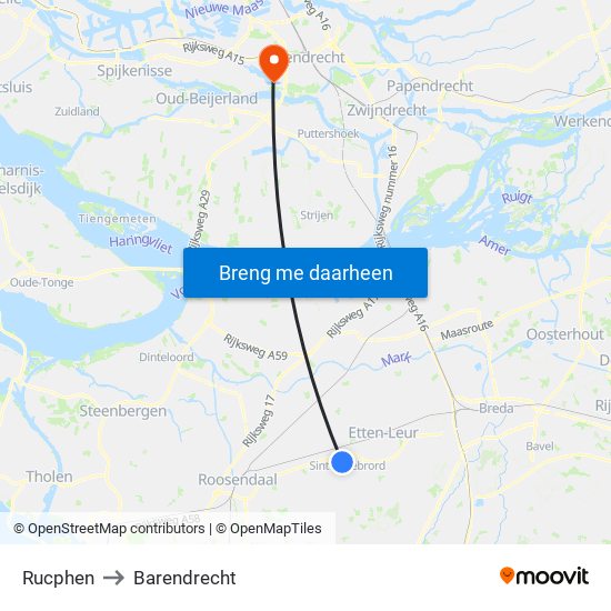 Rucphen to Barendrecht map