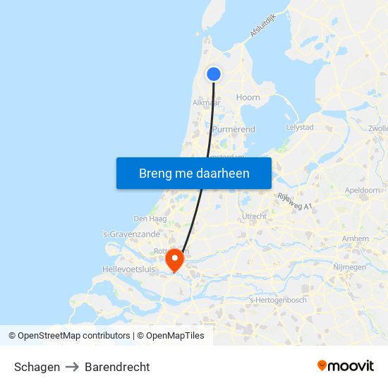 Schagen to Barendrecht map