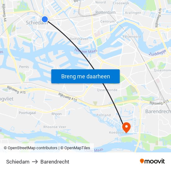 Schiedam to Barendrecht map