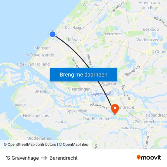 'S-Gravenhage to Barendrecht map