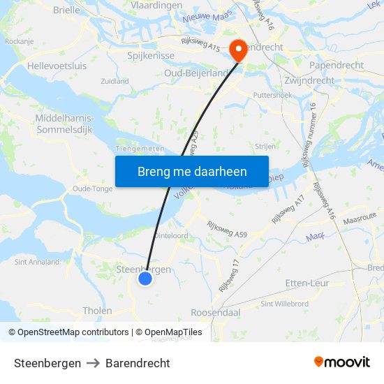 Steenbergen to Barendrecht map