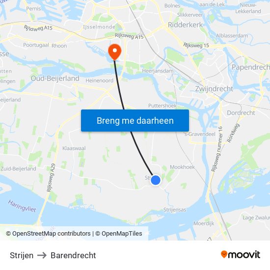 Strijen to Barendrecht map