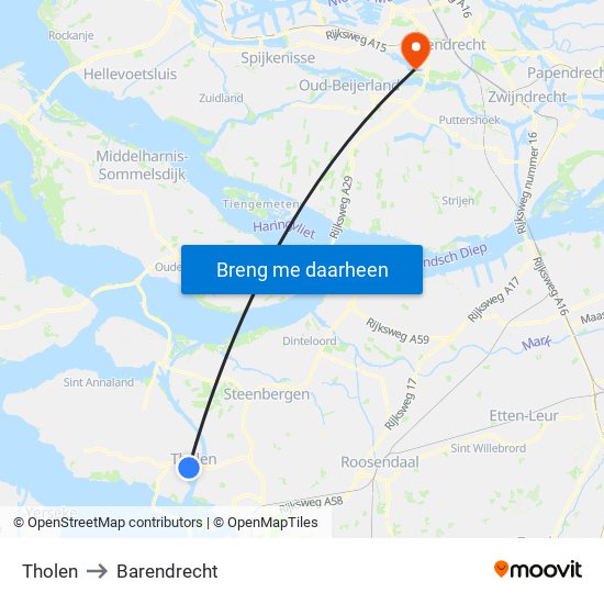 Tholen to Barendrecht map