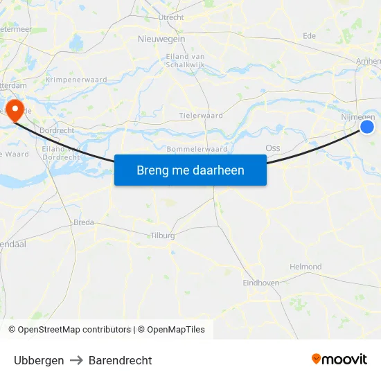 Ubbergen to Barendrecht map