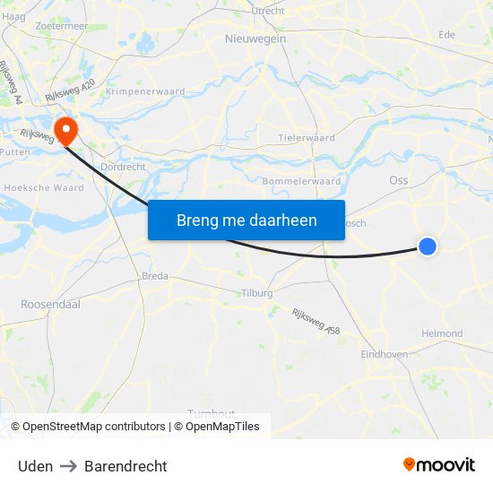 Uden to Barendrecht map