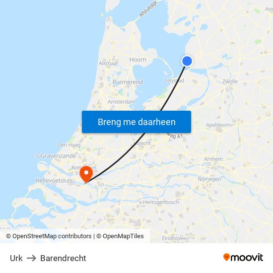 Urk to Barendrecht map