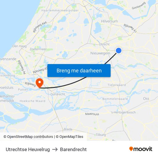 Utrechtse Heuvelrug to Barendrecht map