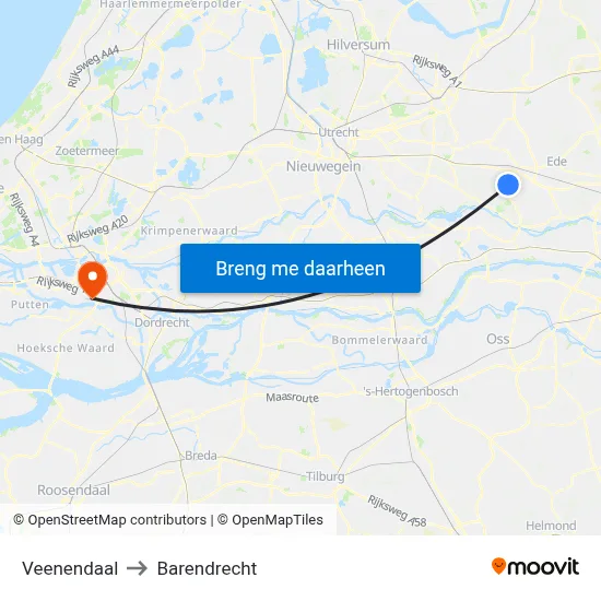 Veenendaal to Barendrecht map