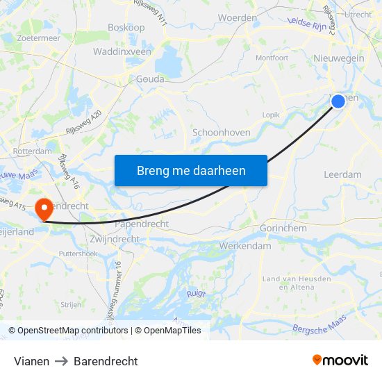 Vianen to Barendrecht map