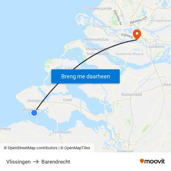 Vlissingen to Barendrecht map