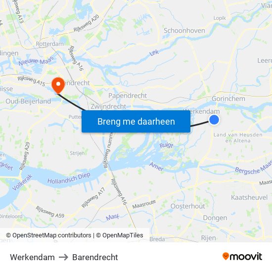 Werkendam to Barendrecht map