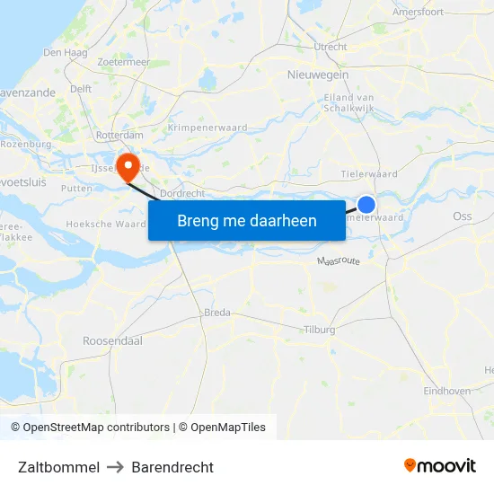 Zaltbommel to Barendrecht map
