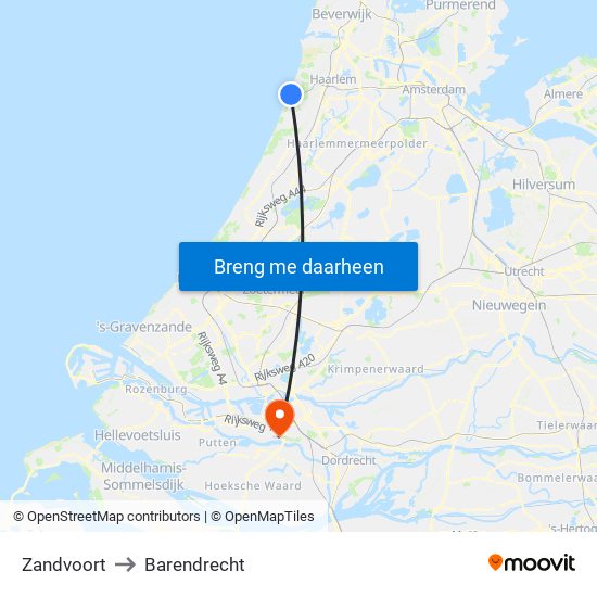 Zandvoort to Barendrecht map