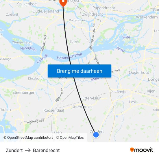 Zundert to Barendrecht map