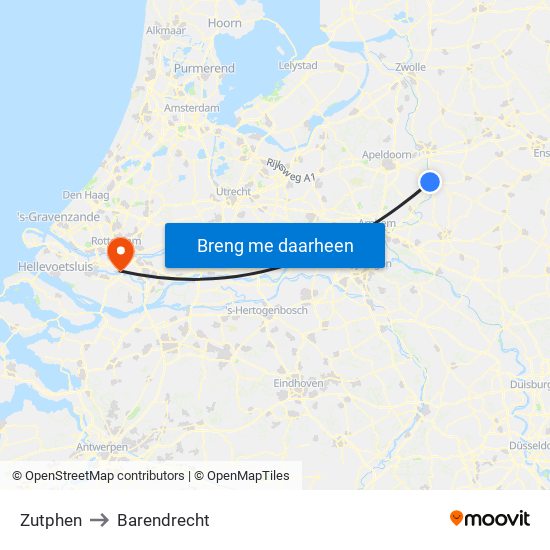 Zutphen to Barendrecht map