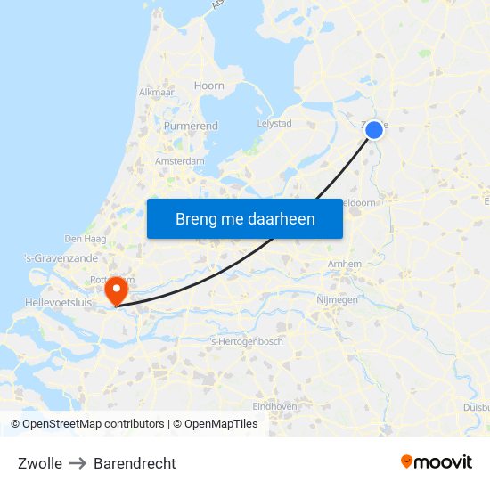Zwolle to Barendrecht map