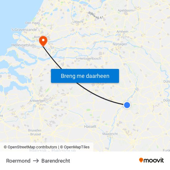 Roermond to Barendrecht map