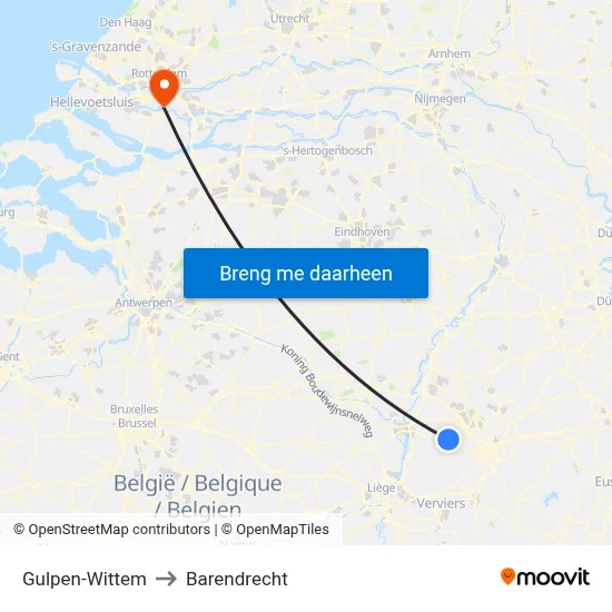 Gulpen-Wittem to Barendrecht map