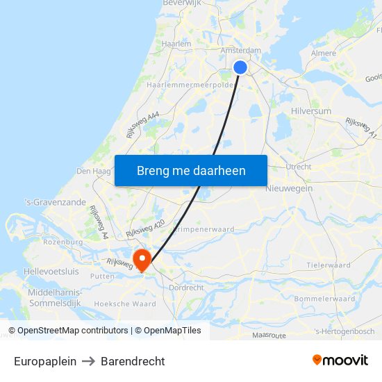 Europaplein to Barendrecht map
