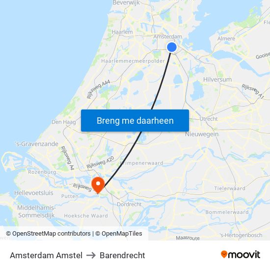 Amsterdam Amstel to Barendrecht map